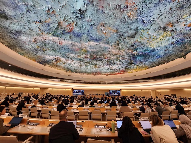 图为联合国人权理事会第55届会议残疾人问题高级别研讨会现场