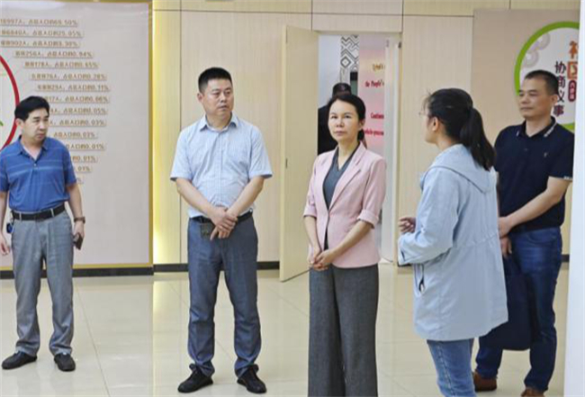 图为调研组在良庆区蟠龙社区调研