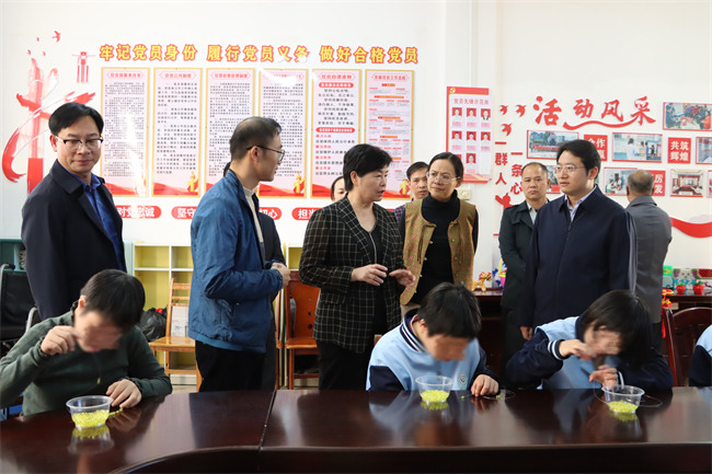 图为调研组在忻城县特殊教育学校调研
