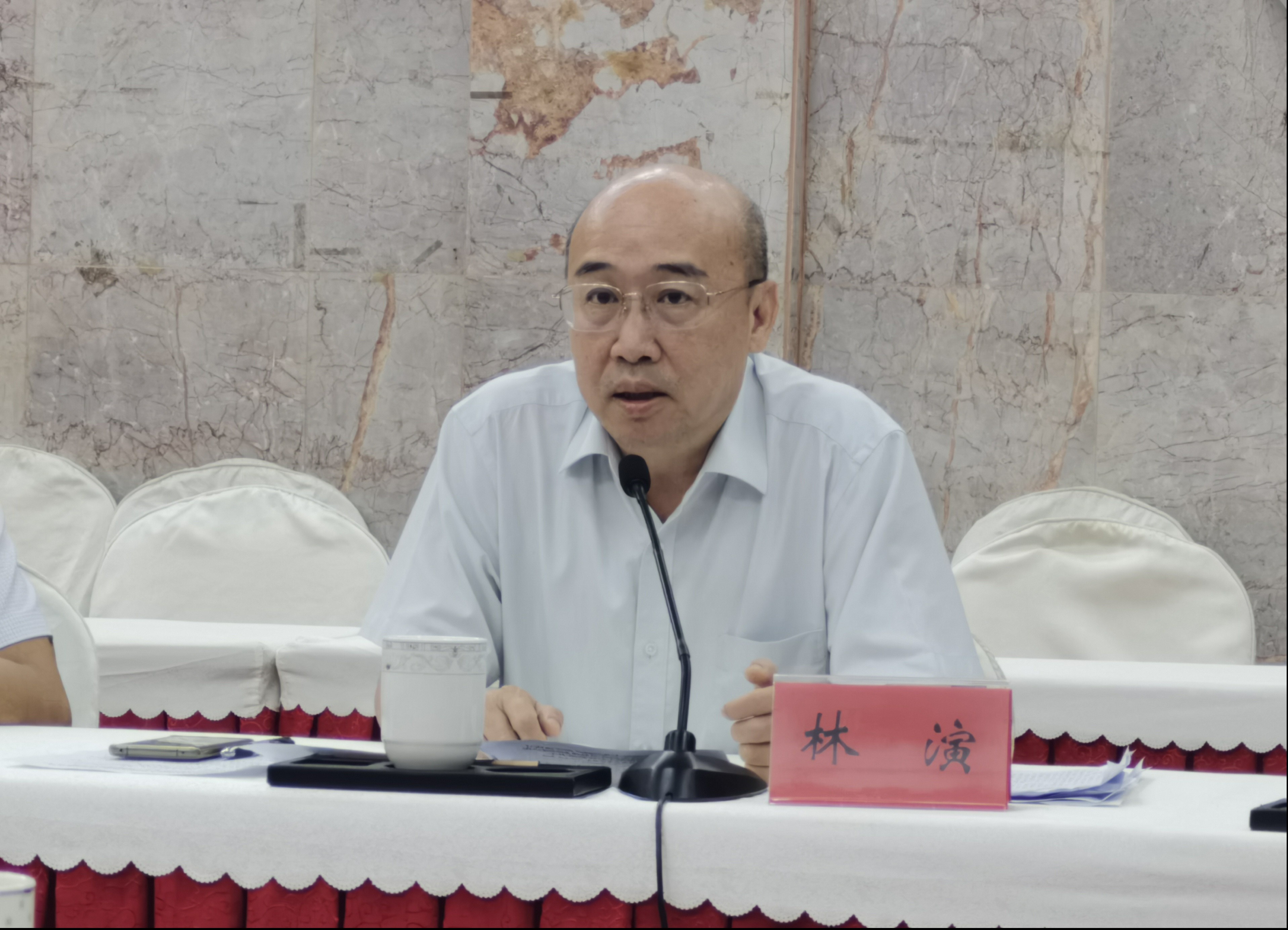 图为省残联副理事长、赛事组委会主任林演作指导讲话